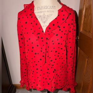 Red and black polka dot blouse